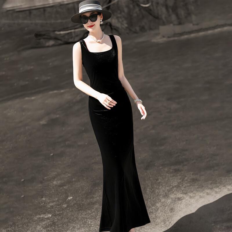 Women's Elegant French Retro Fishtail Velvet Sling Dress