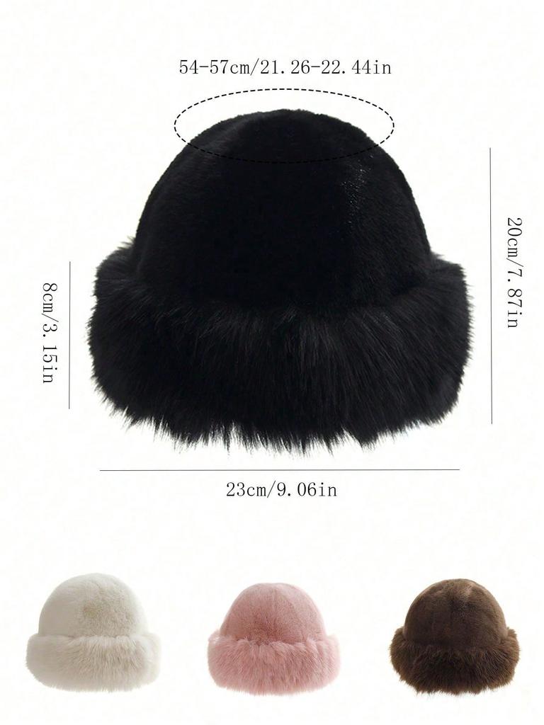 1pc Women's Winter Plush Bucket Hat, Women's Fashionable Thick Hat, Winter Warm Hat, Can Be Paired With Wool Coat, Winter Clothing Winter Outfits