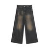 Men's Vintage Washed Wide-Leg Jeans: Retro Straight, Loose Drape, Floor-Length, Spring/Autumn 2025.