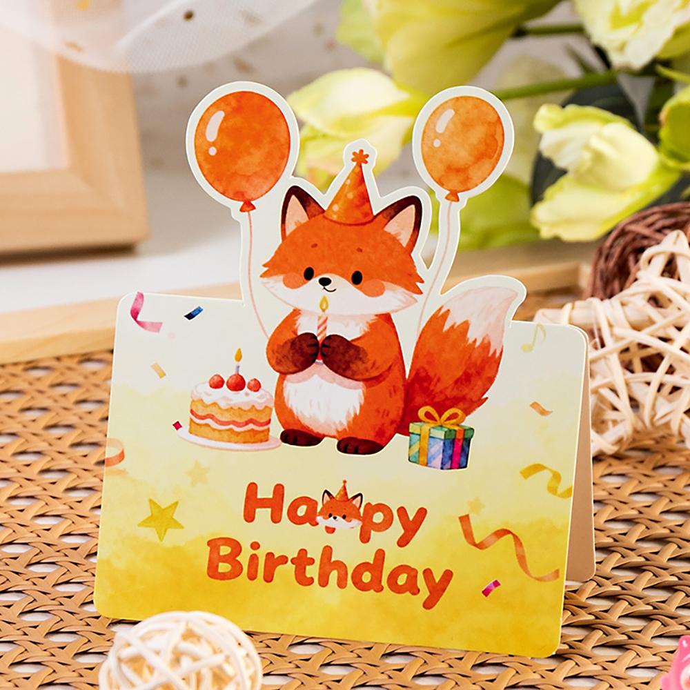 10 Birthday Cards, 3D Small Size Cartoon, Simple Folding, Handwritten Blessing Message, Birthday Card