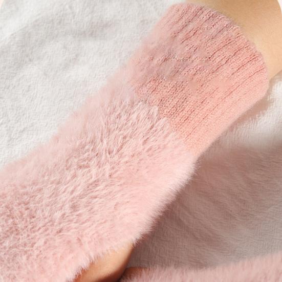 1 Pair Winter Ladies Gloves Half-finger Thick Plush Knitted Stretchy Touchscreen Wrist Protection Keep Warm Office Typing Student Writing Gloves