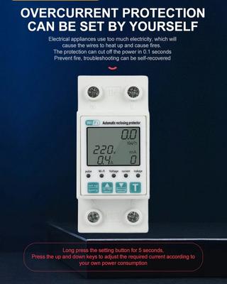 Reclosable Smartlife TUYA WIFI Circuit Breaker 63A 110V 220V Energy Meter Metering Timer with Voltage Current Leakage Protection