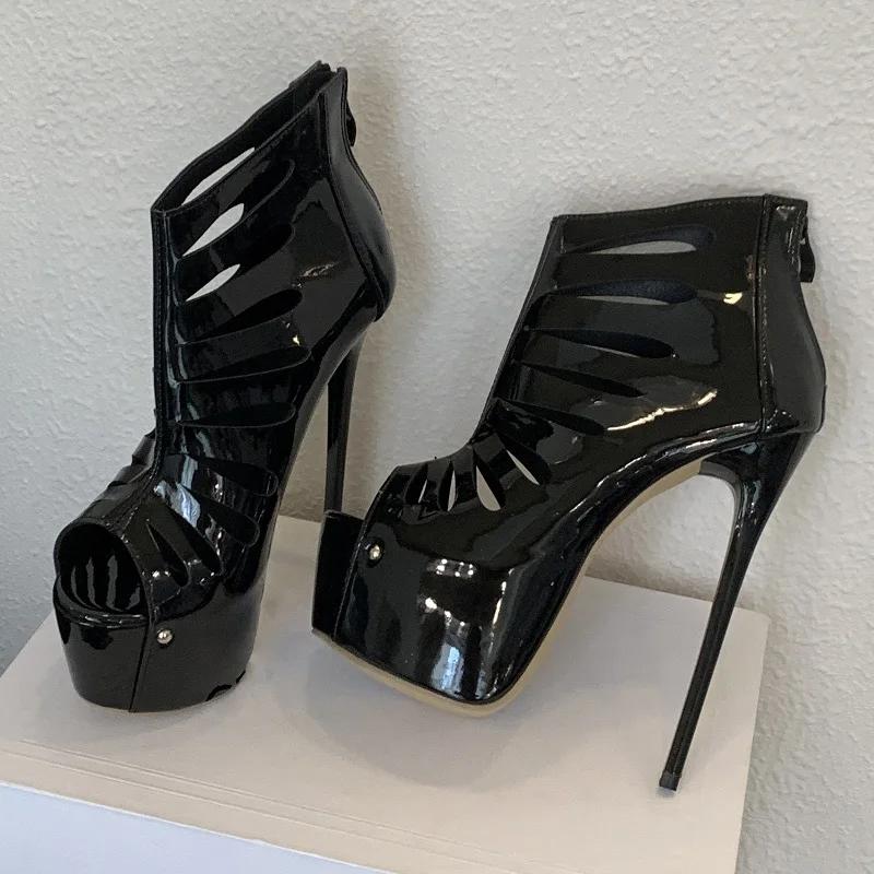 Fashion Fashion Hollow Back Zipper High Heeled Ankle Boots Women Comfortable Open Toe Super High Heel Platform Boots Sexy Stripper Shoes