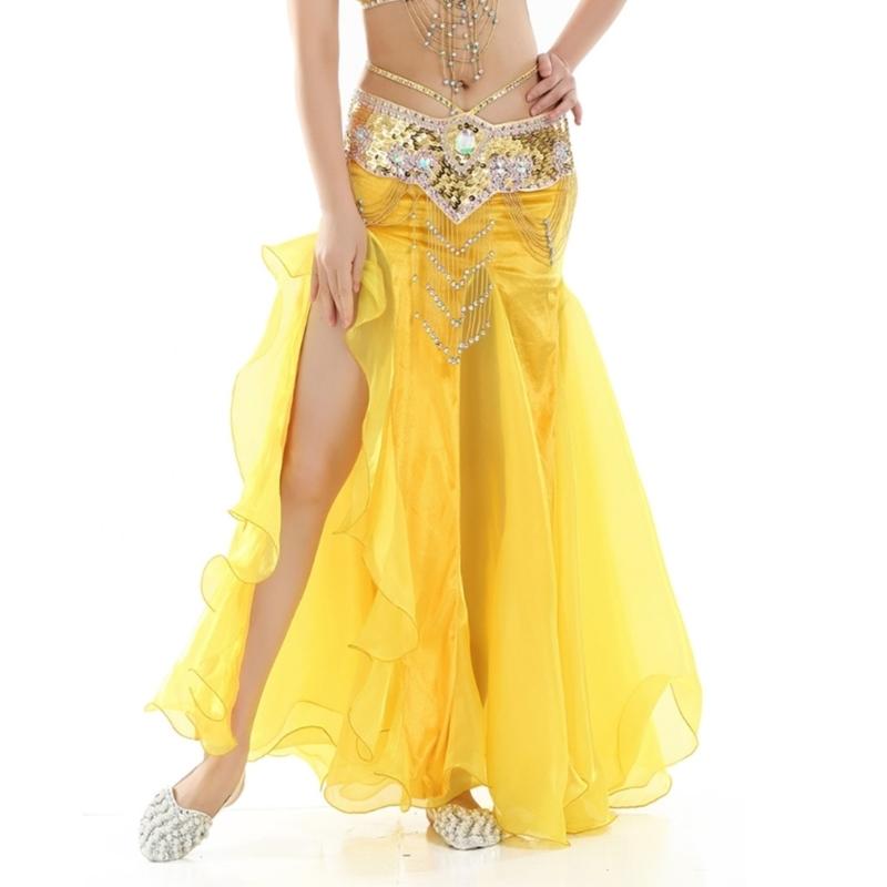 Professional Belly Dance Skirt with Elegant Wavy Hem and Single Slit for Flexible Stage Movement and Safety
