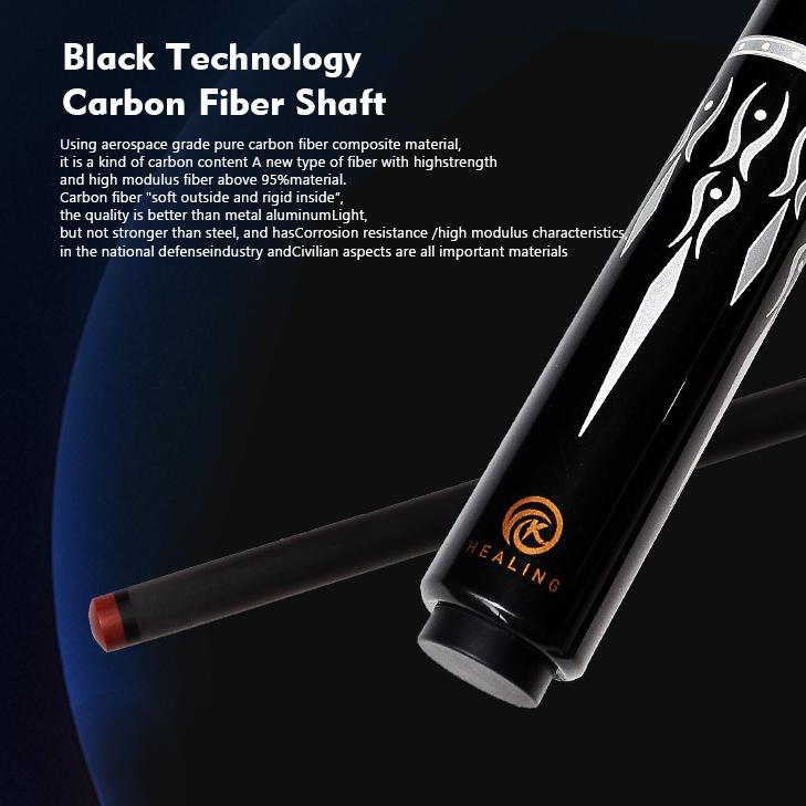 OKHEALING Pool Cue Carbon Fiber Billiards Sticks 12.9mm Tip Uni-loc Joint 147cm/58inch Length 19~21oz Weight