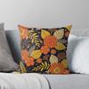 Retro Orange, Yellow, Brown, & Navy Floral Pattern Throw Cushions & Pillows Without Core