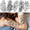 1 Sheet Black Flower Temporary Tattoos For Women Girls Realistic Fake Flora Floral Peony Tattoo Sticker Body Art Painting Decal