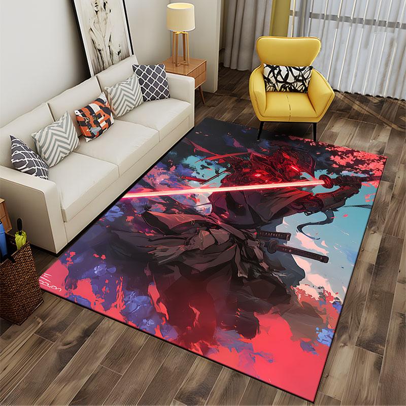 Samurai with Glowing Red Sword suitable as a non-slip mat for the living room or bedroom sofa