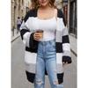 Women Plus Size Striped Color Block Open Front Knit Cardigan Sweater Coat