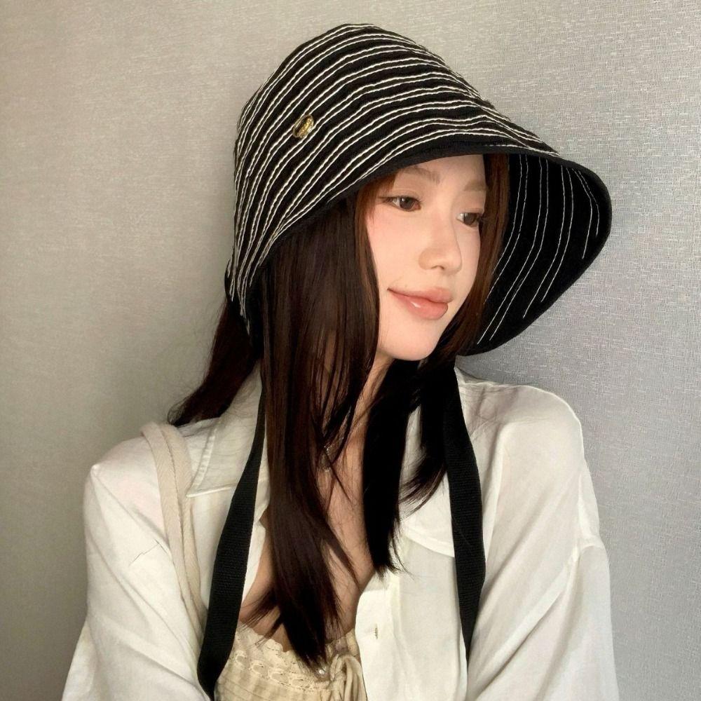 Solid Color Summer Sun Hat Wide Brim Bucket Hat Casual Sunshade Hat  Summer