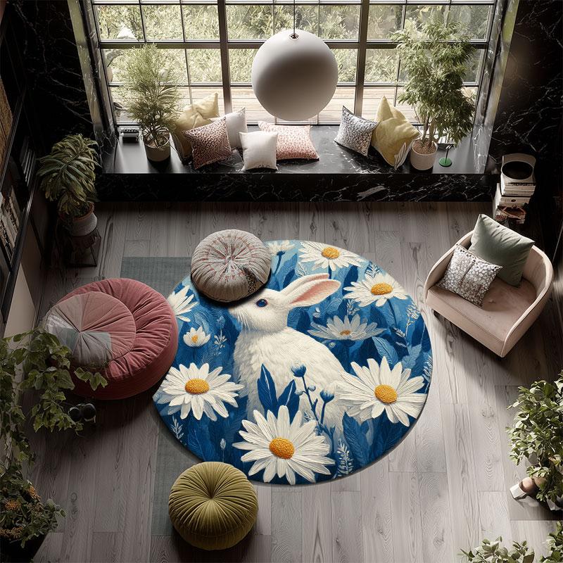 Cartoon Bunnies pattern round rug,Carpet Rug for Living Room Bedroom Playroom ,Non-slip Floor Mat,Holiday Gifts and Birthday Gifts.