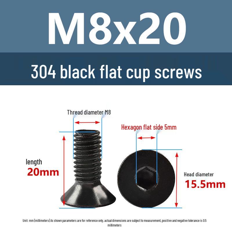 Yigu Black 304 Stainless Steel Extended Flat Head Hex Socket Screws (M2, M3, M4)