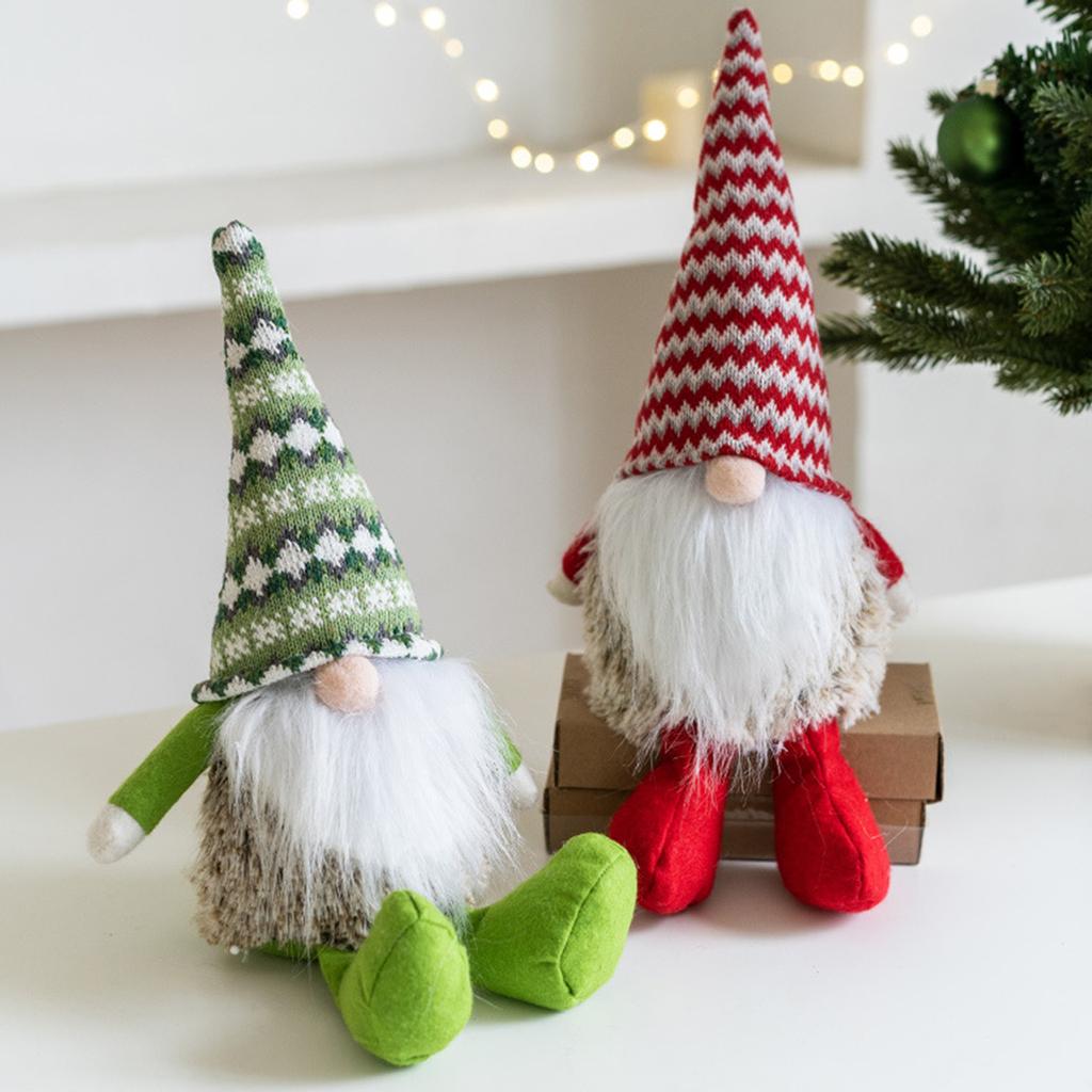 Christmas Decoration Dwarfs Ornament Knitted Striped Hat Gnomes Swedish Tomtes Plush Dolls Figurine Home Table Decors