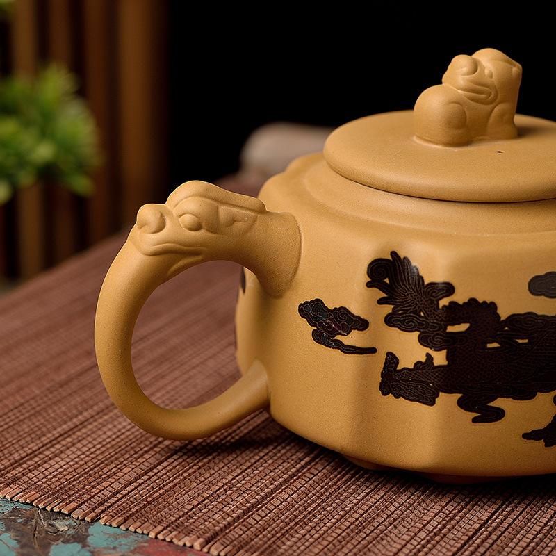 Handmade Gold Cinnabar Mud Broken Water Upside Down Fengming Pot Purple Sand Brewing Teapot Tea Set Sifang Pixiu Changes Color In Case of Heat