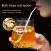 2in1 Stainless Steel Drinking Straw Spoon Yerba Mate Tea Filter Reusable Easy Cleaning Bombilla Gourd Bar Accessories with Brush