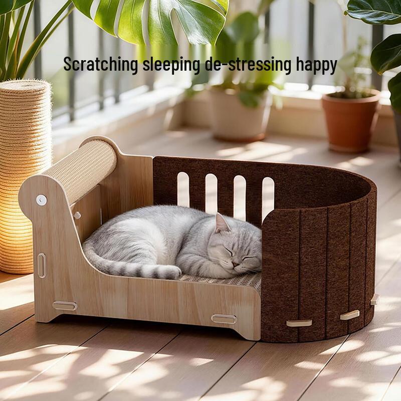 VZZS Wooden Cat Scratching Bed