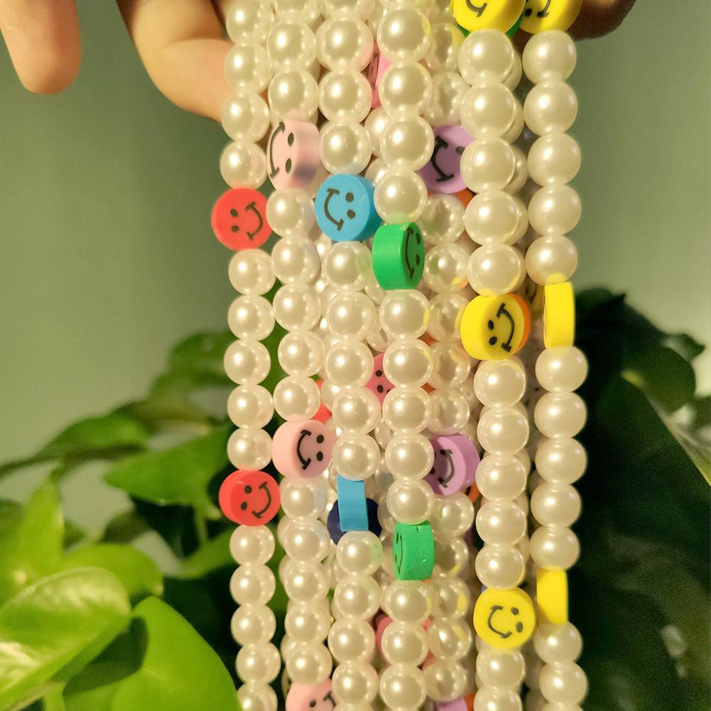 Pop Persönlichkeit Einfaches lächelndes Gesicht Perlenkette Mode Mädchen Lächelndes Gesicht Halskette