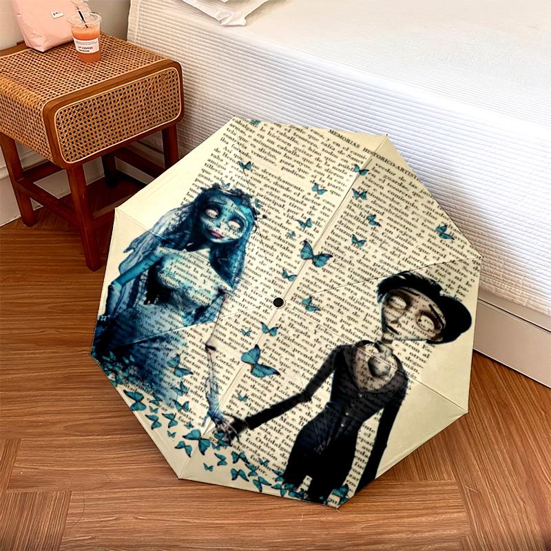 1 PC Automatic Folding Umbrella -Corpse Bride Pattern, Portable & Foldable Design with 8 Ribs, Christmas Birthday Gifts