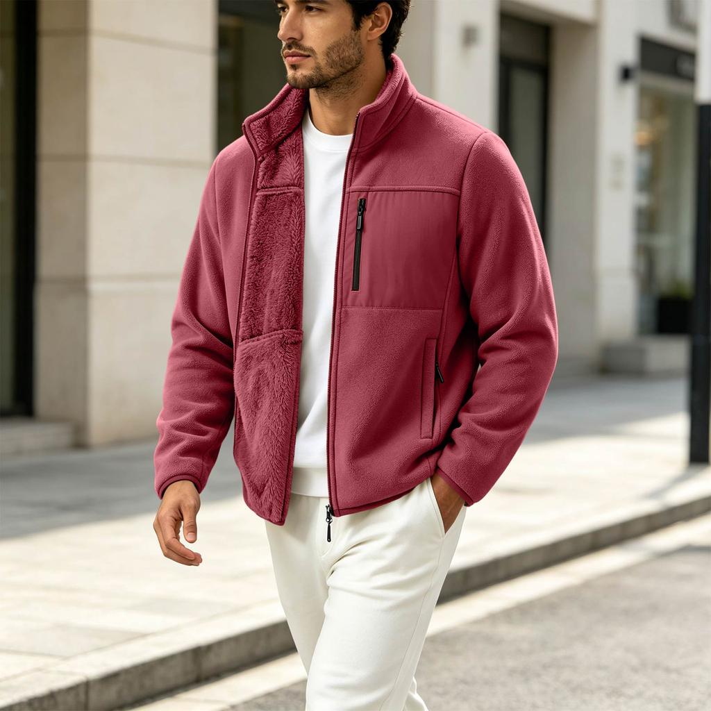 Men's Lined Thickened Stand Collar Jacket Warm Winter Outerwear Coat