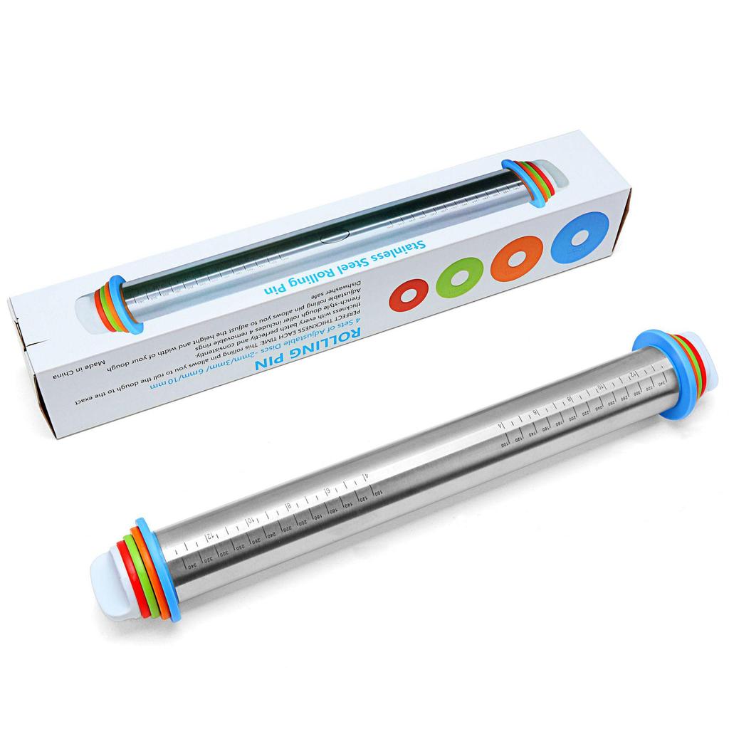 17" Adjustable Stainless Steel Rolling Pin with Thickness Scale