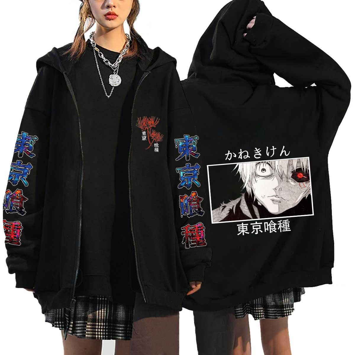 

Cosplay Tokyo Ghoul Anime Hoodies Mens Casual Zipper Coats Harajuku Kaneki Ken Cartoon Printed Sweatshirts Hip Hop Hoody Streetwear XXXXL