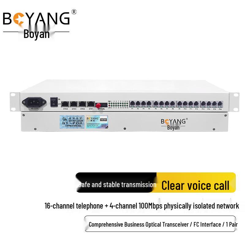 

BOYANG 16-Channel Phone & 4-Port Ethernet Fiber Optic Transceiver