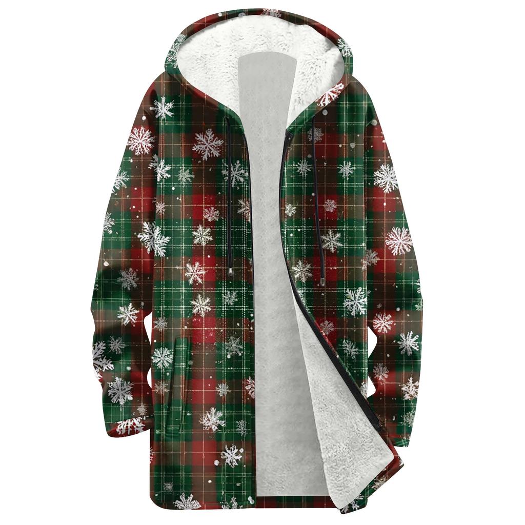 Women's Christmas Printed Fashionable Loose Zipper Fleece Hoodie Jacket