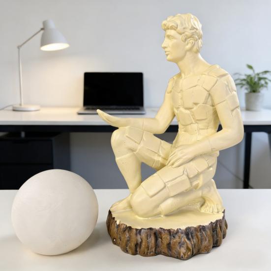 Artistic Thinker Figurine with Night Light Thinking Man Sculpture Resin Statue Decorative Lamp Home Office Desktop Ornament