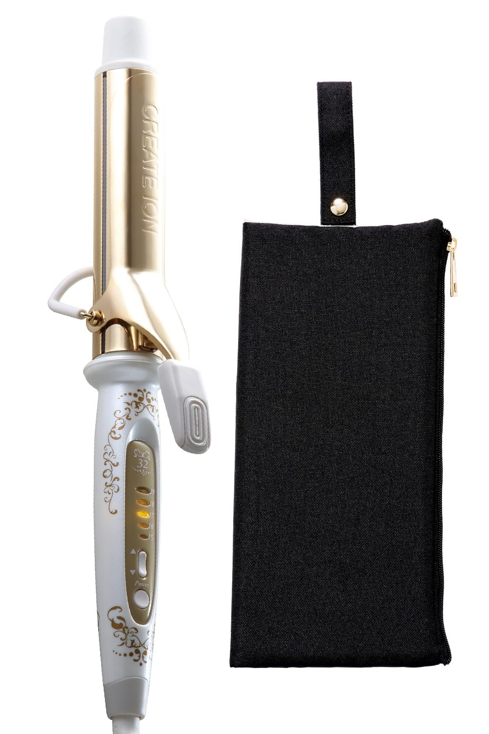 

[Authorized Retailer] CREATE ION Grace Curl 32mm Curling Iron CIC-W72010N + Heat-Resistant Hair Iron Case (Black) Set