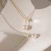 JEWNEL Silver925 Double Pearl Curve Pendant Chain Necklace (2 colors)