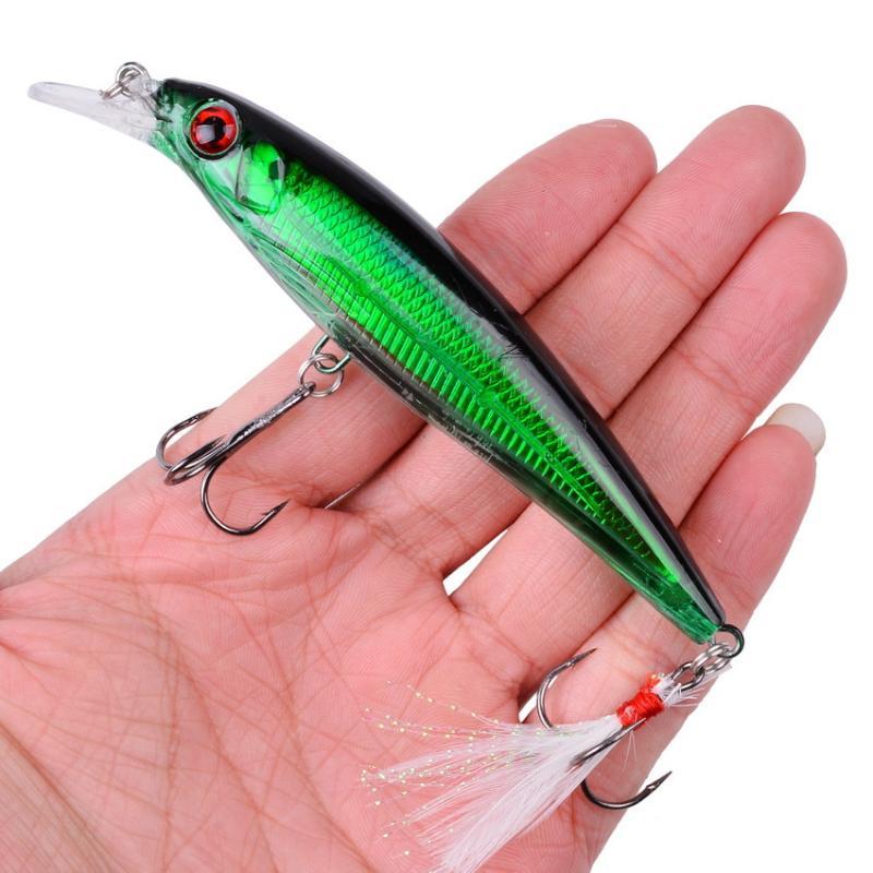 Lifelike Minnow Fishing Baits Sharp Treble Hooks Soft Feather Tails Portable for Freshwater Hiking Fishing Trips