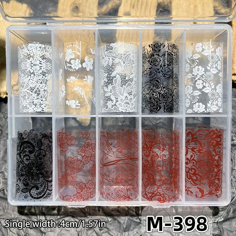 1/10 Rotolo Elegante Bianco Nero Pizzo Fiore Unghie Foil da Trasferimento Fantasia Retrò Floreale Cielo Stellato Carta Adesiva Manicure Accessori