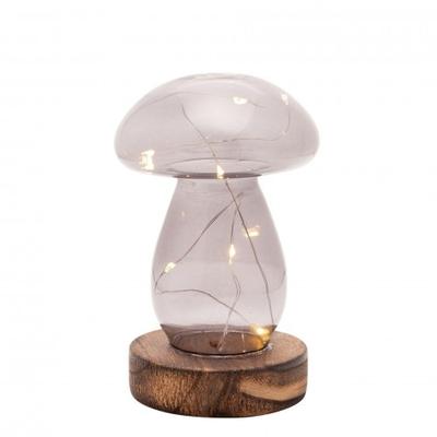 Grey Glass Mushroom with LED Lights - Medium
