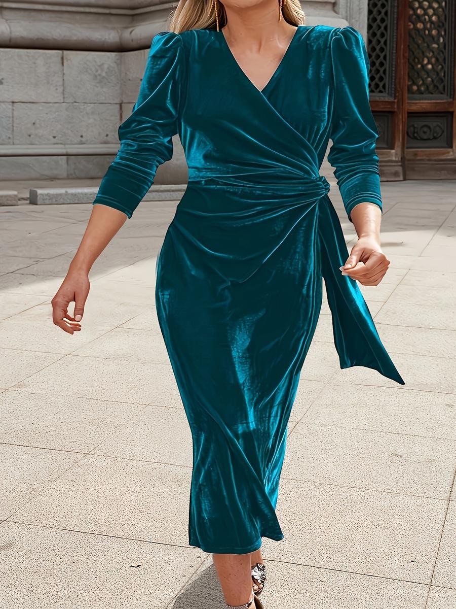 

Осінньо-зимова сукня оверсайз з V-подібним вирізом, елегантна, повсякденна, модна, однотонна, з довгим рукавом для жінок M зелений