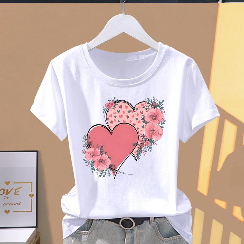 (Asian Size) sweet flower style T-shirts Female Casual Short Sleeve O-neck Fashion Graphic Tee Print Women's Top T Clothing