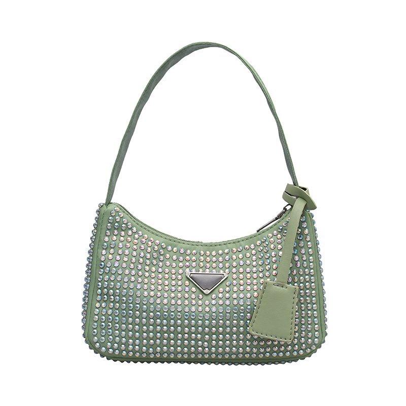 Luxury Diamond Nylon Shoulder Tote Bags For Womensmall Solid Color Women'S Designer Zipper Handbag Female Trend Armpit Bag