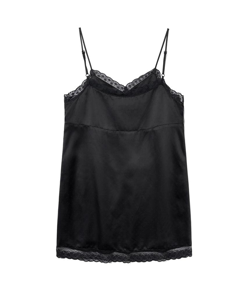 Tudument Satin Dot Sleeveless Dress_Black