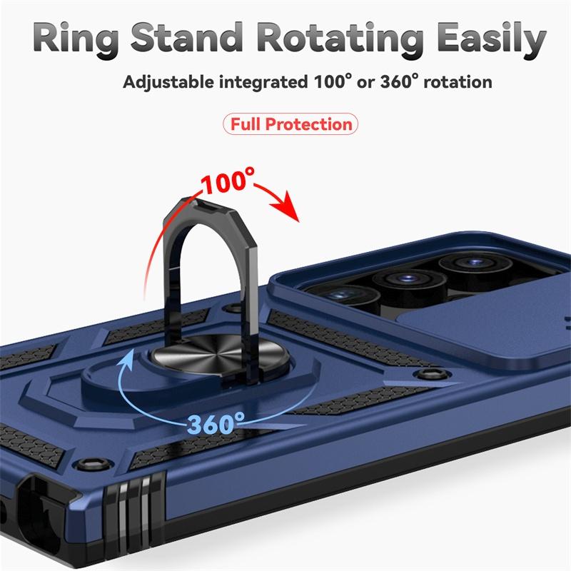 Armor Funda For Samsung Galaxy S22 Ultra 5G Case Slide Lens Protect Ring Stand Cover For Galaxy S22 + S 22 Plus Shockproof Coque