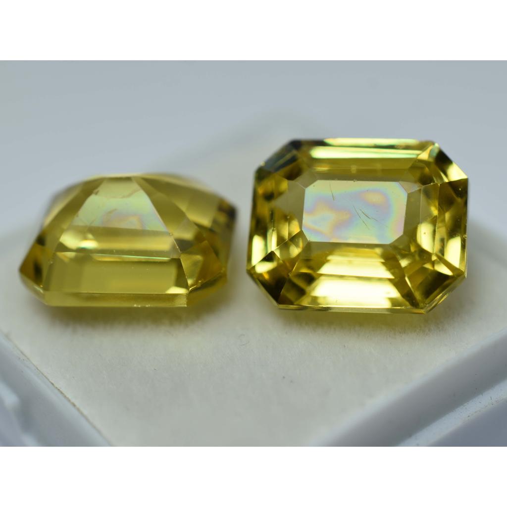 19.56 Carat Pair Natural Sapphire Yellow Emerald Cut Loose Gemstone
