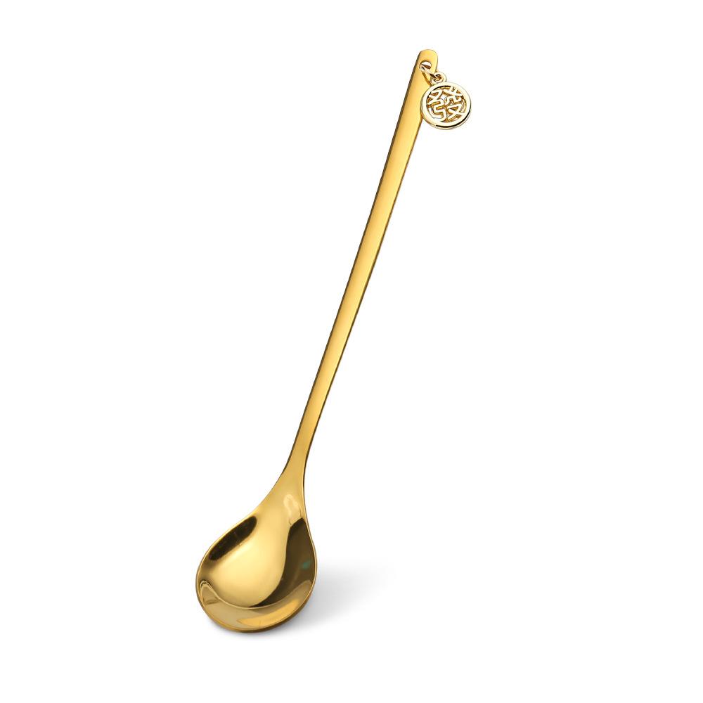 HANYANG Tableware Stainless Steel Spoon God of Fortune Lion Dance Gold Dessert Spoon Fortune Cat Fruit Fork