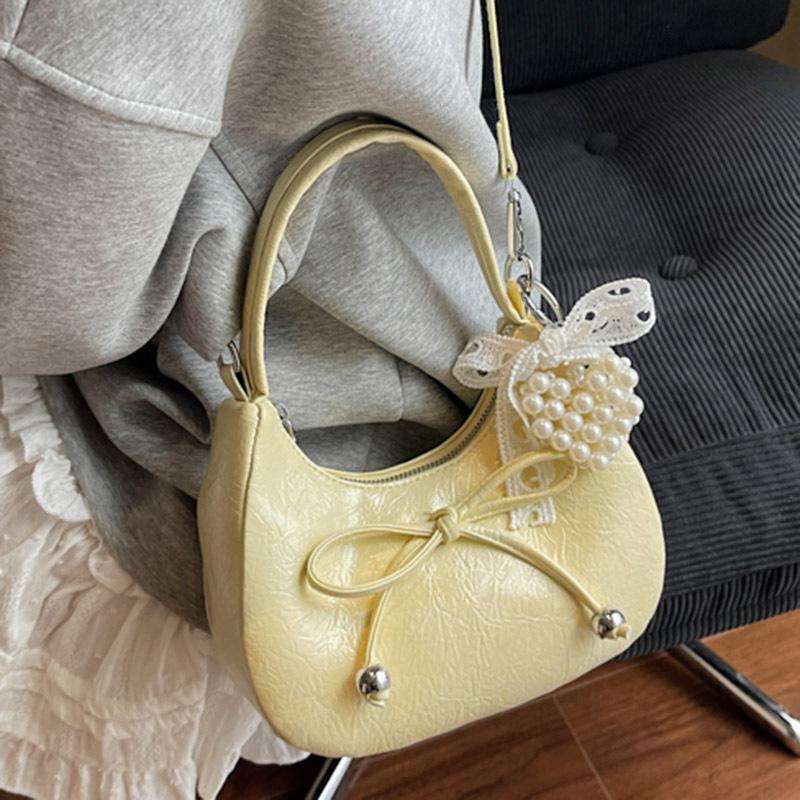 Niche Bow Hand Carry Crescent Moon Bag Women's 2025 New Fashion Simple Shoulder Armpit Bag Shoulder Messenger Bag