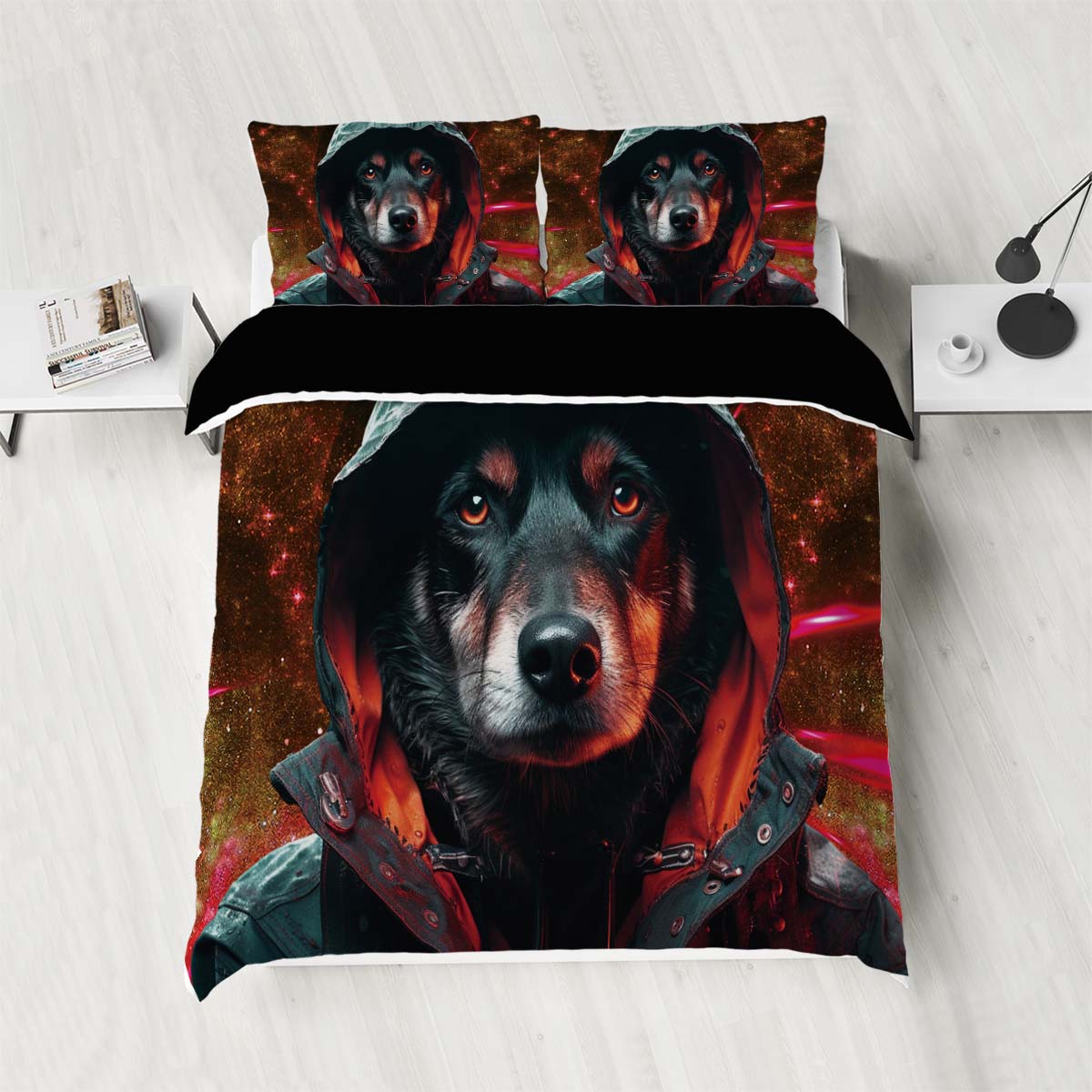 

3-piece down duvet cover set with domineering dog pattern print (1 duvet cover+2 pillowcases, no core) bedding set 135x200cm-EU-Single