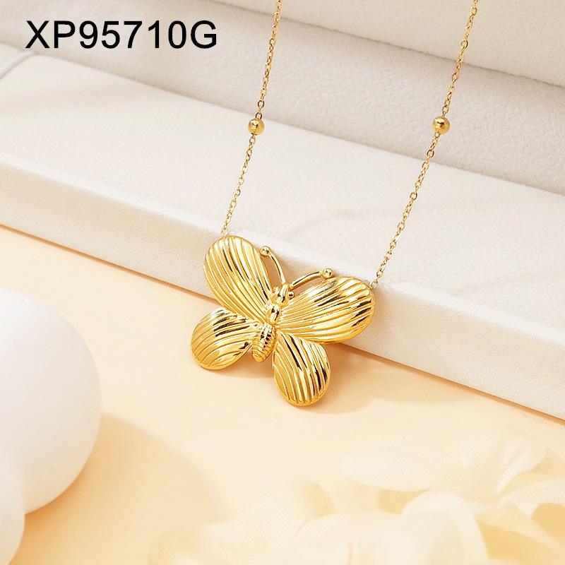 Gold and Silver-Plated Titanium Butterfly Pendant Necklace and Earring Set - Light Luxury Women's Jewelry Clavicle Chain