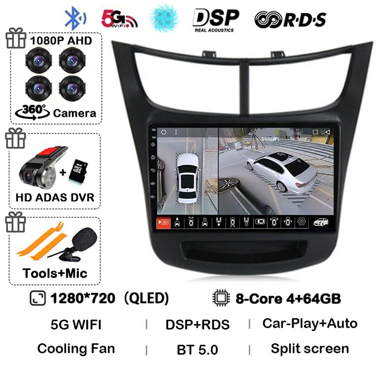 Android 14 Carplay Auto Car Radio For Chevrolet Sail Aveo 2015 2016 2017-2019 Multimedia Stereo Player GPS Navigation 4G WFI DSP