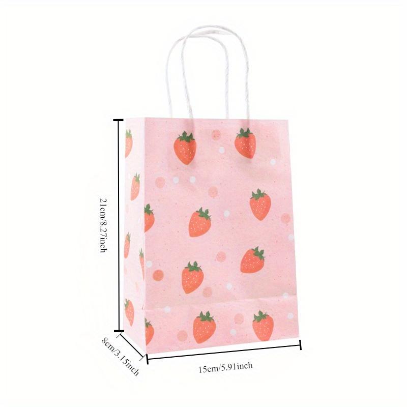 6pcs Pink Strawberry Pattern Tote Bag Girls Party Paper Gift Packaging Bag Strawberry Birthday Party Supplies Kids Favors Bag