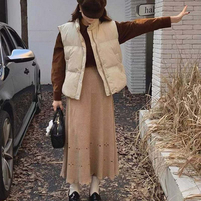 Maternity Knit Skirt Vintage Floral Hollow High Waist A-line Slim Fit Women