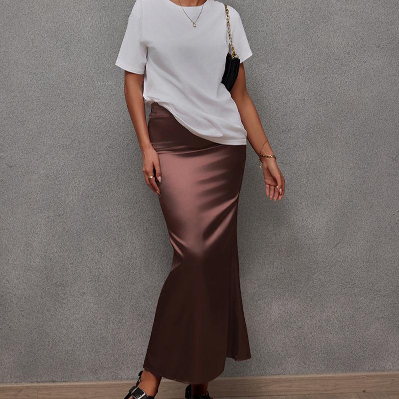 Φόρμα άνοιξη/καλοκαίρι 2025 νέα φούστα απομίμησης μεταξιού, σατέν φούστα, γυναικεία φούστα που αγκαλιάζει το σώμα