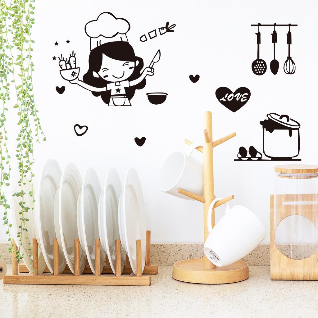 Girl Loves To Cook Print Wall Stickers Kitchen Decoration Household Decorative Ornaments