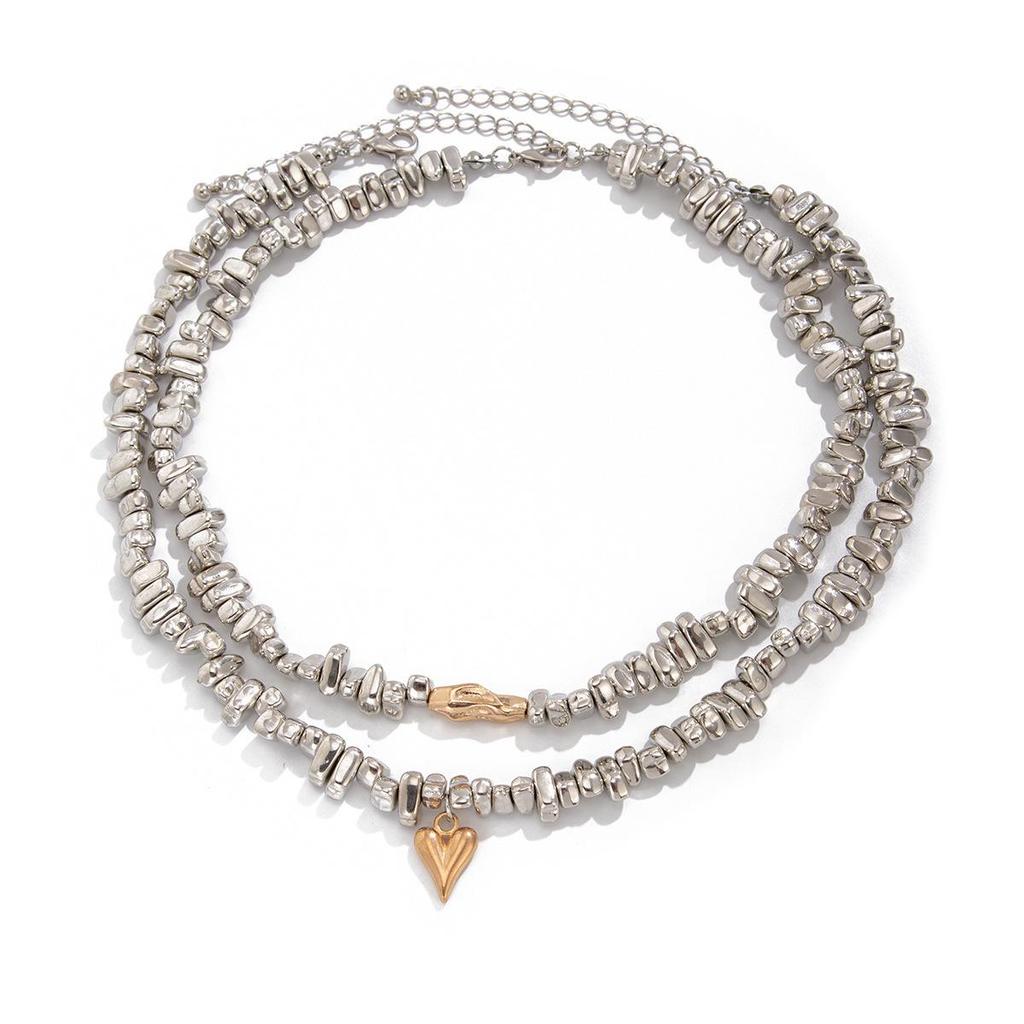Élégant Collier Pendentif Cœur avec Perles CCB Multicolores Irrégulières