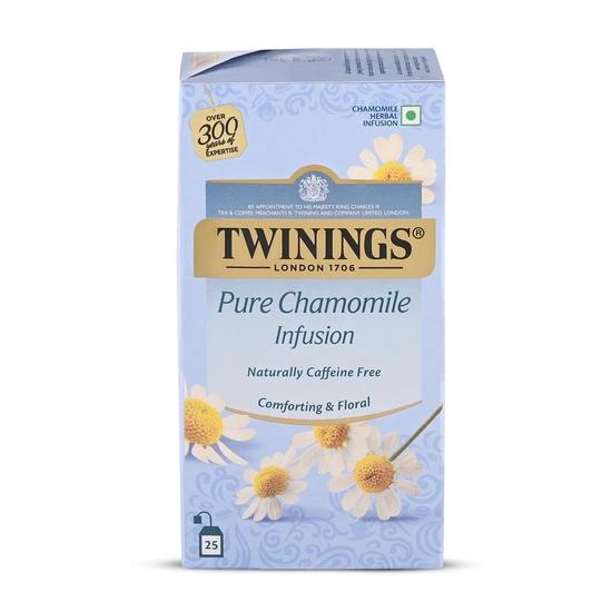 Twinings Pure Chamomile Tea, 25 Tea Bags| Caffeine-Free| Flower Based Infusion| Relieves Anxiety| Promotes Good Sleep | Pack of 1